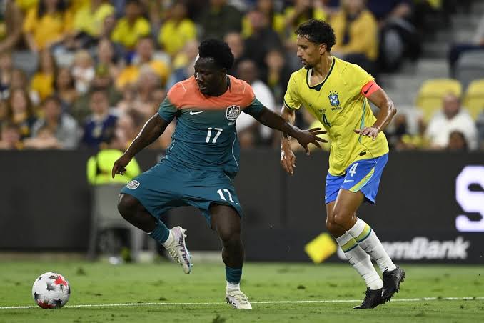 Momento da partida entre Brasil e Austrália, em primeiro amistoso após a Copa do Mundo de 2026. — Foto: Reprodução/Socceroos